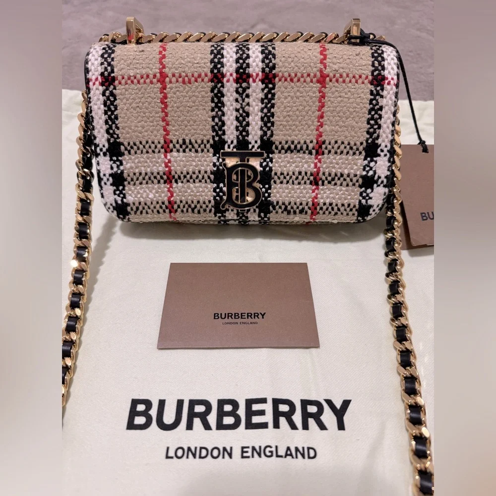 NEW🔥BURBERRY Mini Lola Woven Check Bag - Picture 8 of 16